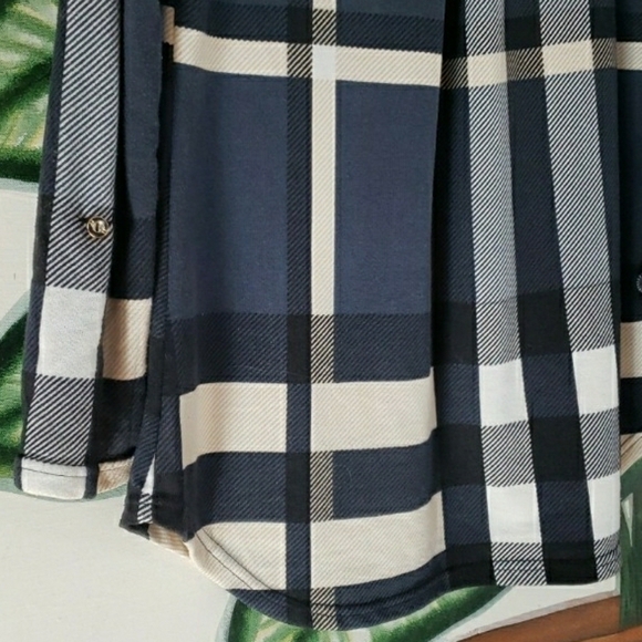 Lildy Button Sleeve Tunic Plaid Blue and Cream, Size  S-M - Picture 9 of 16